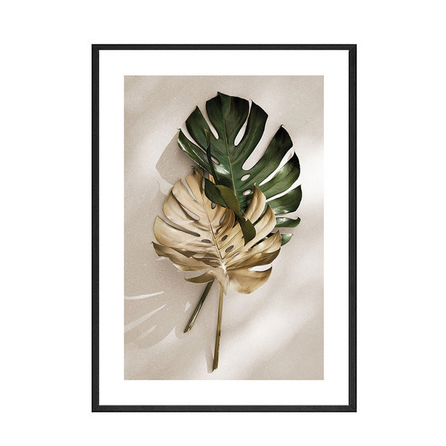 Green And Gold Monstera Leaves