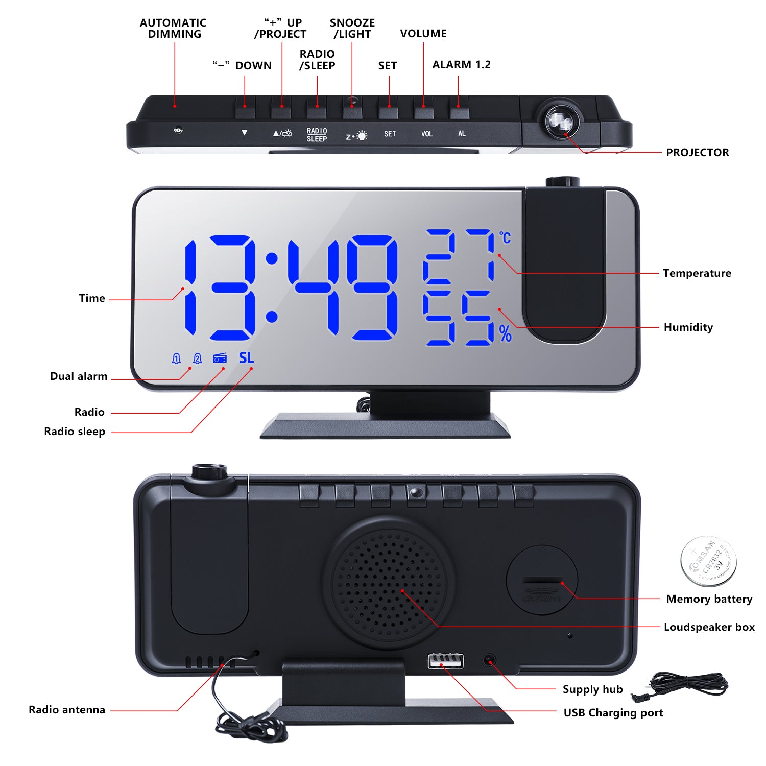 Multifunctional Projection Clock