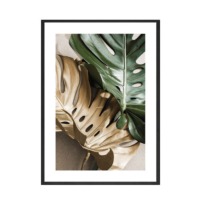 Green And Gold Monstera Leaves