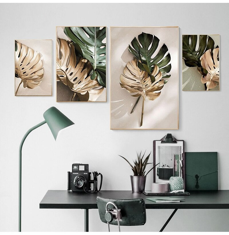 Green And Gold Monstera Leaves